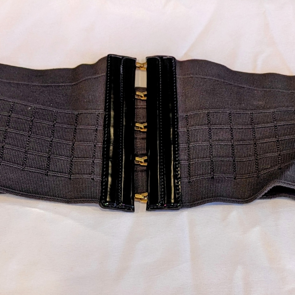 YSL Elastic/ Leather trimmed Corset Belt